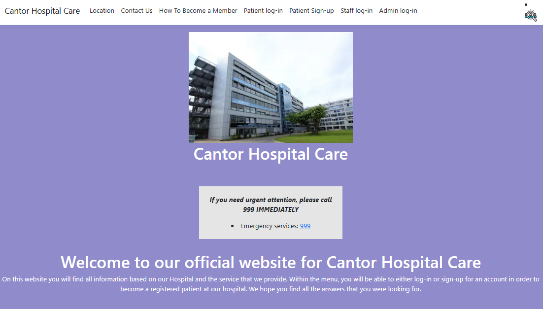 screenshot of website home page