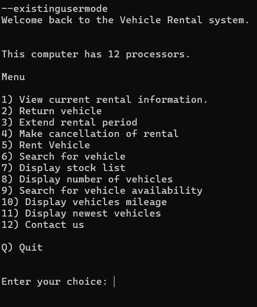 picture of existing user mode on vehicle Rental System