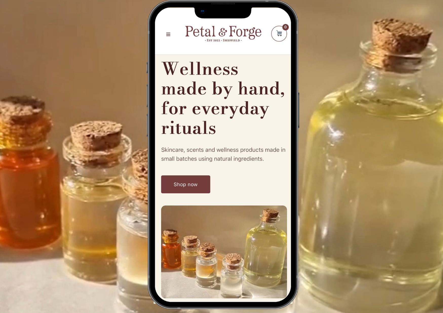 Petal & Forge website on a phone